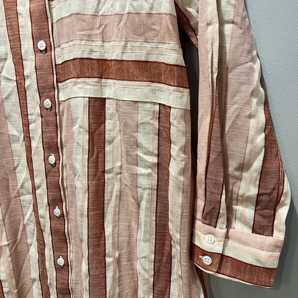 NWT Pearl by Lela Rose Striped Midi Shirtdress Blush Multi Cotton Linen Blend,M - Picture 8 of 11